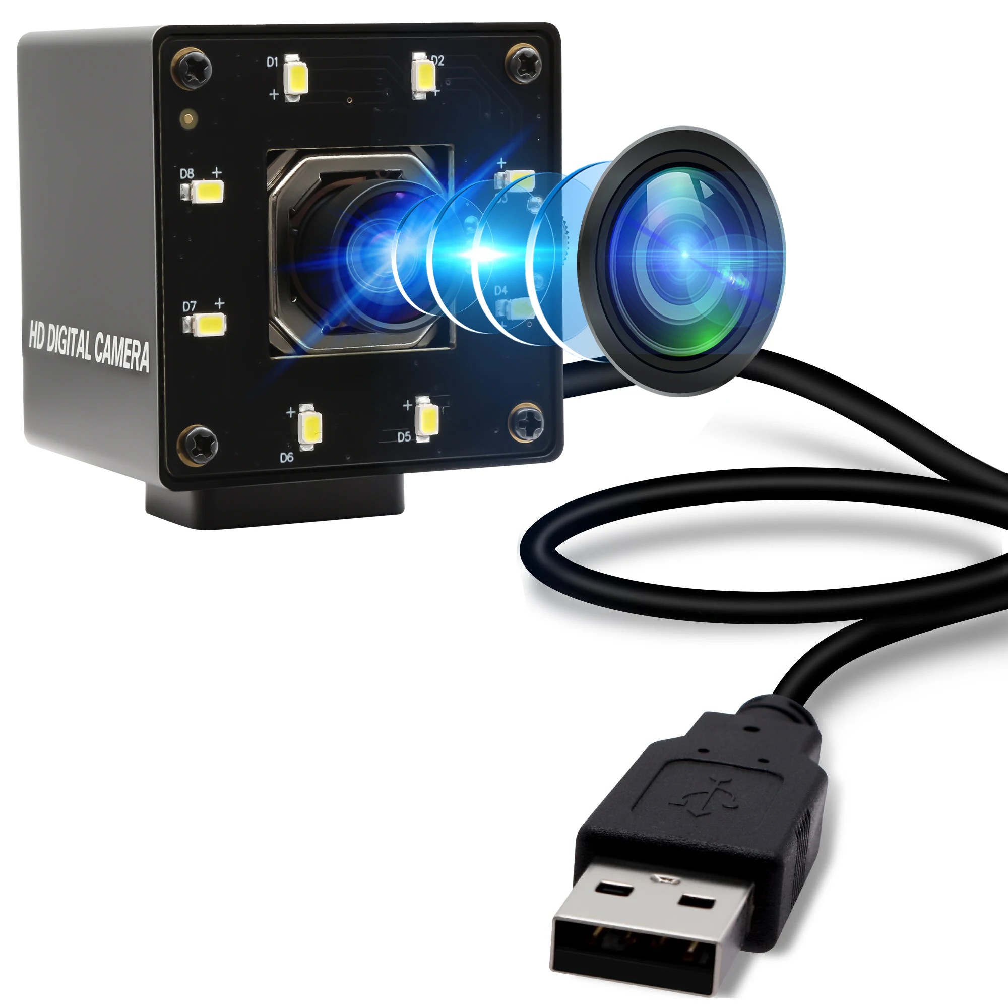 

Autofocus USB Camera 4K 30fps High-Speed Wide Angle No Distortion Colorful Night Vision Webcam Camera with a Button Control LEDs