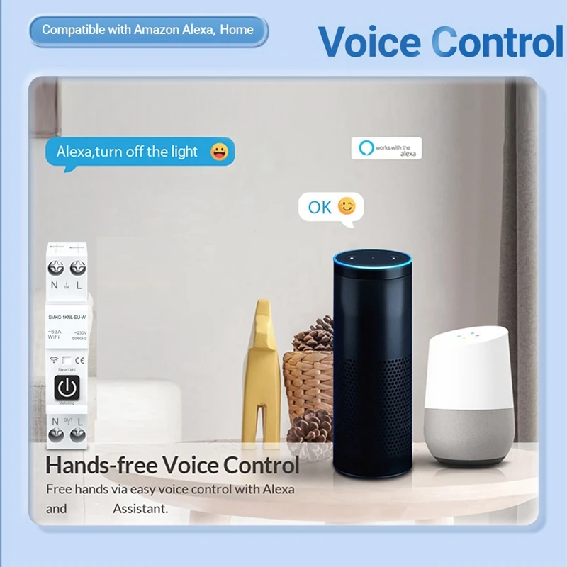 Best-Tuya WIFI Smart Circuit Breaker 1P+N 1A-63A Adjustable DIN Rail With Metering Work With Smart Life Alexa Home