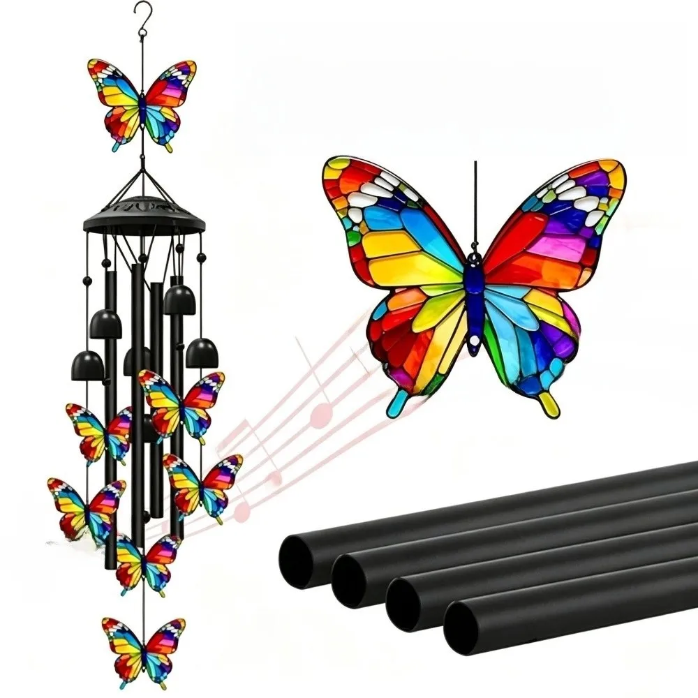 Elegant Metal Wind Chime Premium Metal Durable Hummingbird Wind Chime Painted Ornament Soft Ringing Sound Wind chime lamp