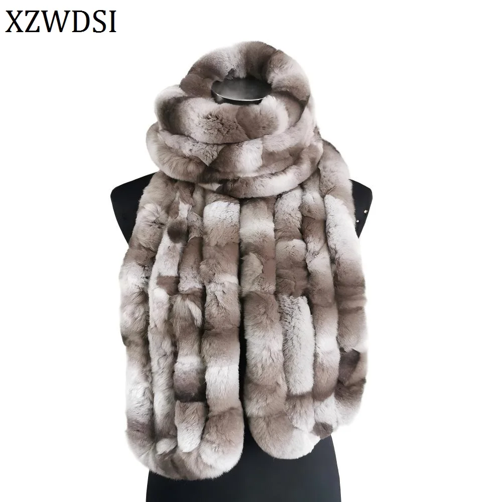 

Зимний теплый шарф из натурального меха кролика рекс, модный толстый пушистый высококачественный уличный женский длинный глушитель из натурального меха