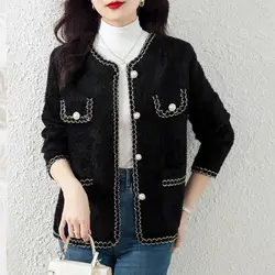 Autumn Winter Fashion Commute Chic Button Thick Knitted Cardigan Women Temperament Elegant Warm Sweaters Coat