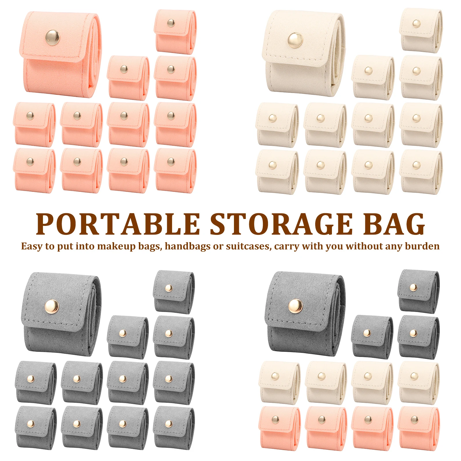 

12Pcs Mini Travel Jewelry Bag Foldable PU Leather Small Jewelry Travel Case with Metal Buckle for Earring Ring Necklace Pendant
