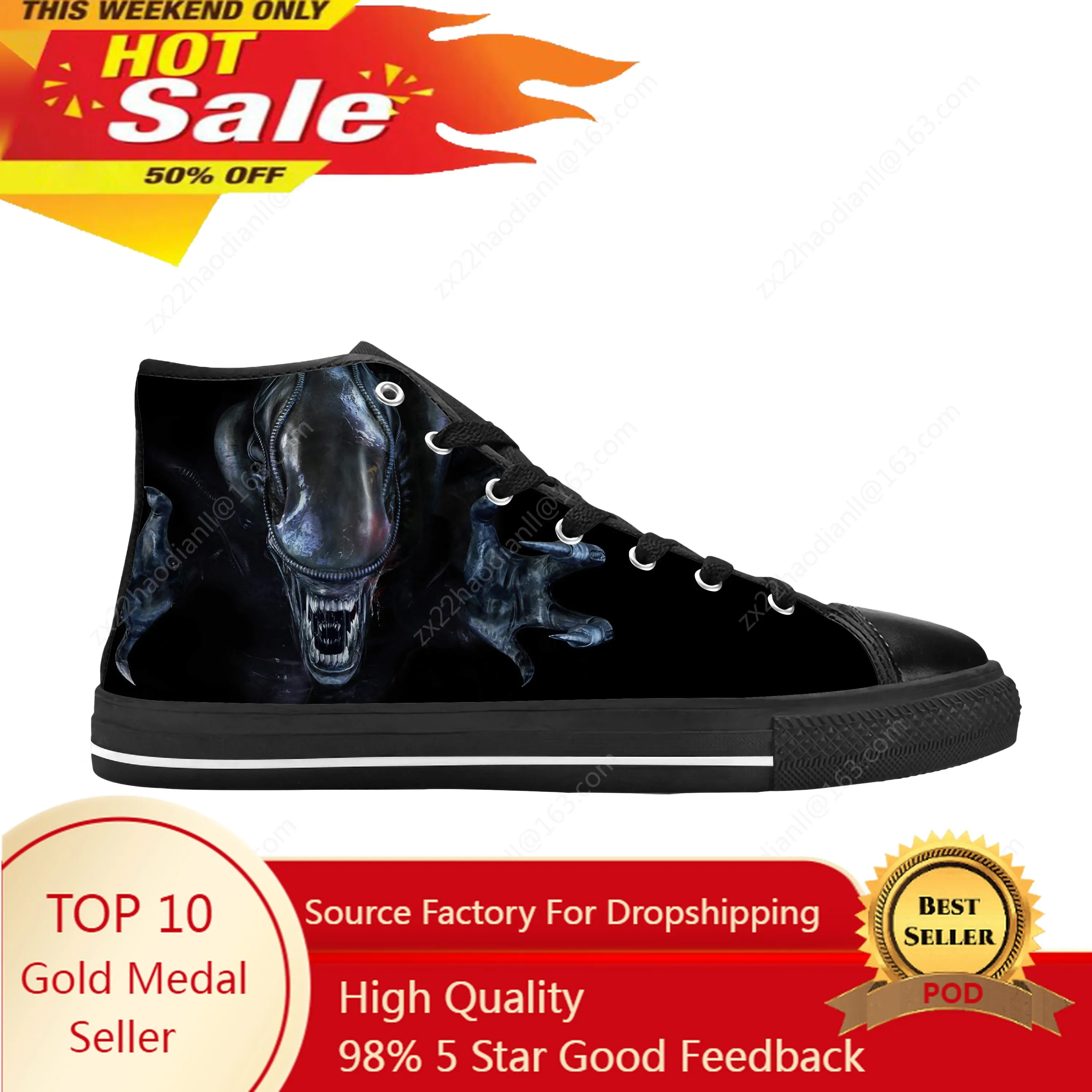 

Hot Xenomorph Alien Horror Scary Gothic Halloween Casual Cloth Shoes High Top Comfortable Breathable 3D Print Men Women Sneakers