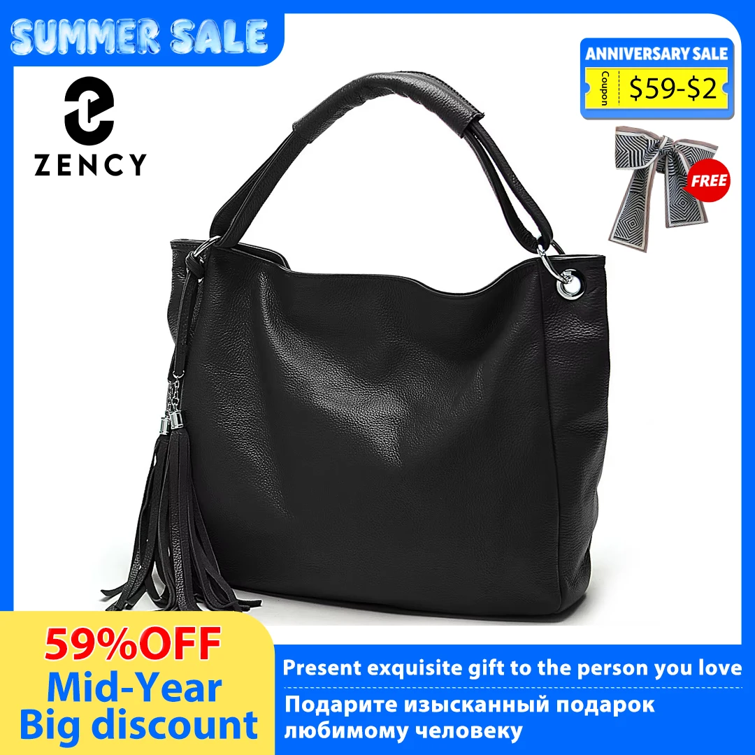 Zency White Bag 100% Soft Genuine Leather Tassel Women\'s Handbag Shoulder Bag Hobo Satchel Crossbody Purse Large tote for A4