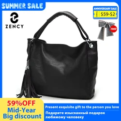 Zency Borsa bianca nera Borsa da donna in vera pelle morbida al 100% con nappa Borse a tracolla da donna Borsa a tracolla Messenger Satchel