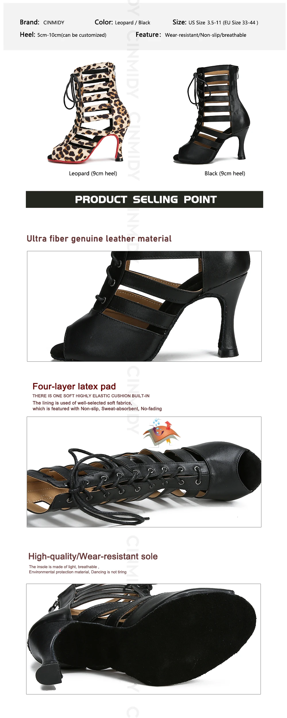 CINMIDY Leder-Tanzstiefel Leopardenmuster Ballsaal-Tanzschuhe Latein-Tanzschuhe Damen Pole Dance Stiefel Tango Damen Party-Schuhe – Detail 5