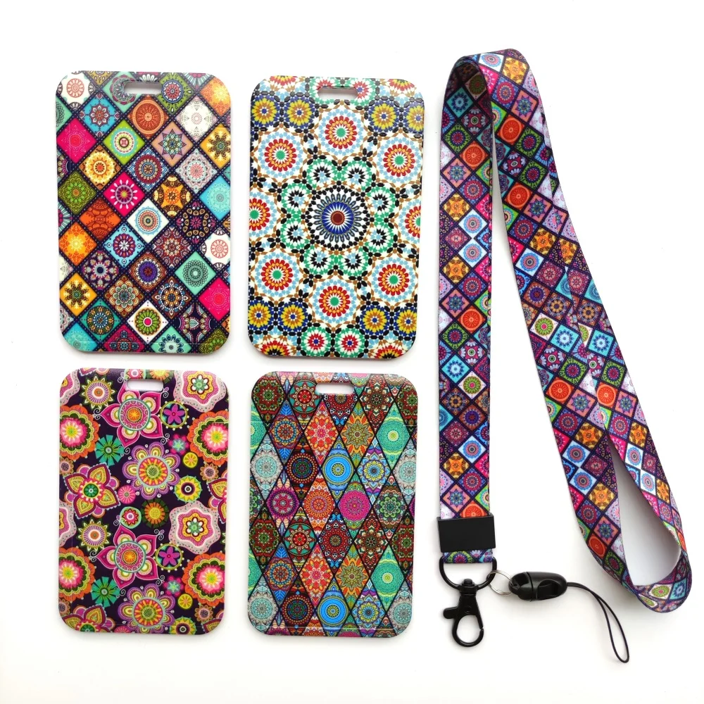 Fashion Mandala ABS Name ID Badge Holder with Cute Neck Lanyard Strap for Women and Men ,Capacity:2 Credit Cards or Name Cards