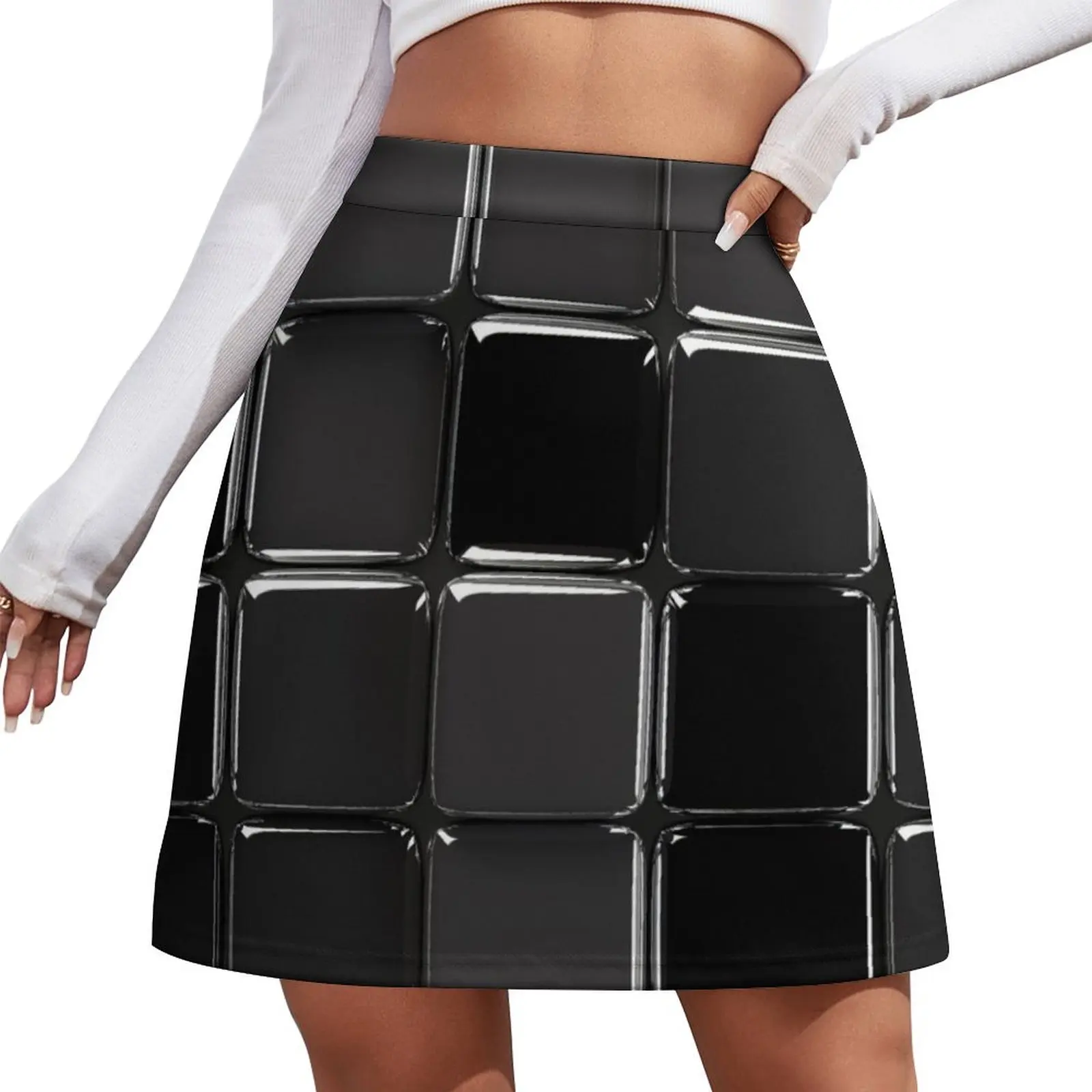 

Black glossy mosaic Mini Skirt modest skirts for women short skirts for women korean style clothes