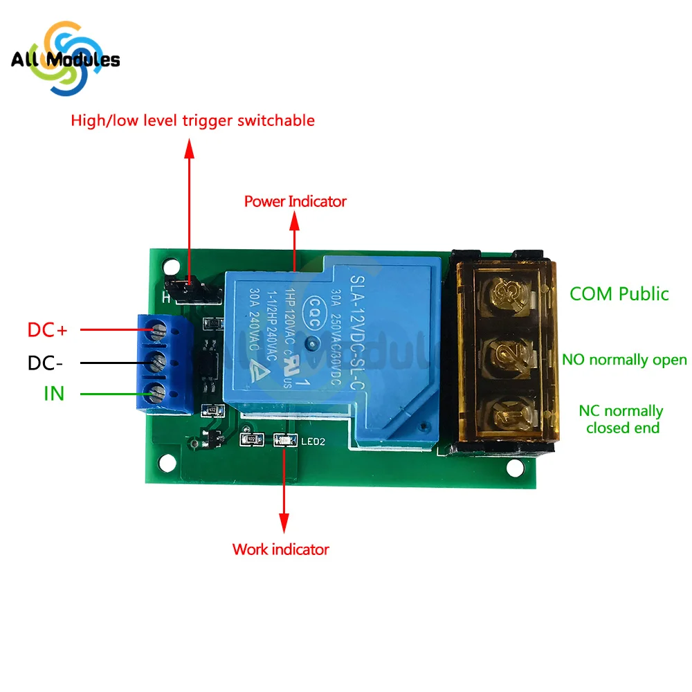 YYG-2 High Power Relay Module One Way High/Low Level Trigger Optocoupler Isolation Relay Module 30A DC5V/12V/24V