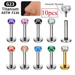 Wholesale G23 Titanium Labret Lip Piercing Stud Internal Thread Colored CZ Ear Stud Helix Cartilage Tragus Body Piercing Jewelry