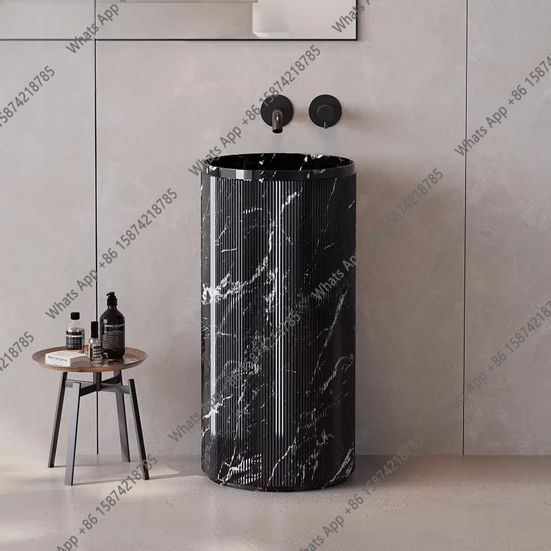 Zx Italian Minimalist Column Basin Integrated Floor-to-ceiling Wash Basin Marble Washbasin Jazz White Round Wash Basin
