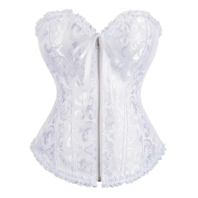 8 Color Corset Bustier Burlesque Zipper Body Waist Shapers Sexy Lace Bustiers Slimming Belt Underbust Shapewear Plus Size XS-6XL image 4
