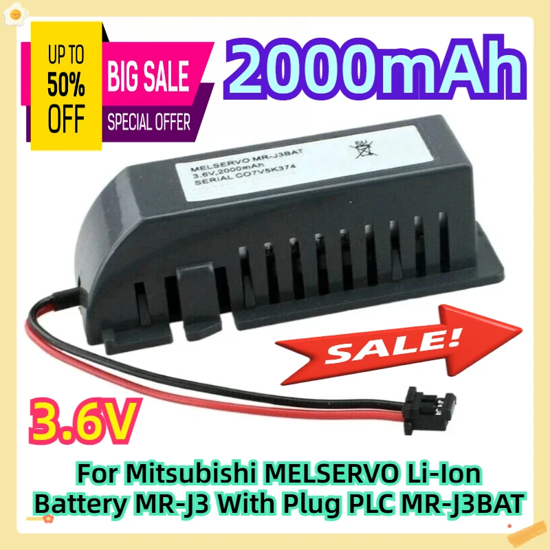 

For Mitsubishi MELSERVO Li-Ion Battery MR-J3 With Plug PLC MR-J3BAT 3.6V 2000mAh