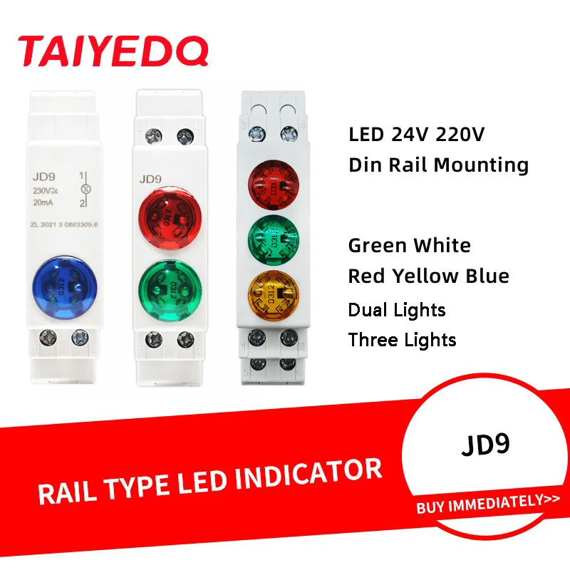 1PC Led Rail Type Signal Light Dual/Three Lights Circuit Breaker Distribution Box Cabinet Power Indicator 24V 220V 230V JD9