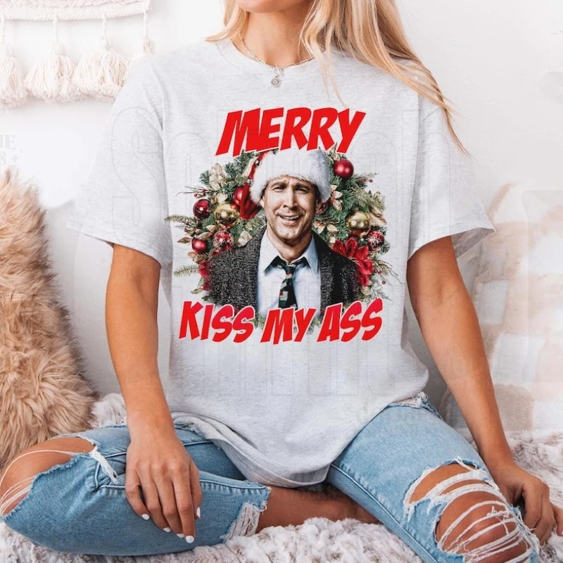 Cl Ark Gris Portrait Wold Christmas Vacation Printed T-shirt Tops Family New Year Xmas Gift Tee Crewneck Tops Tee Shirt Short