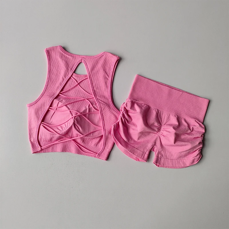 Sexy Fitness Suit Women with High-end and Integrated Cup Beautiful Back Lifting Buttocks Shorts Bras Fitness Suit Sports Vest image 4
