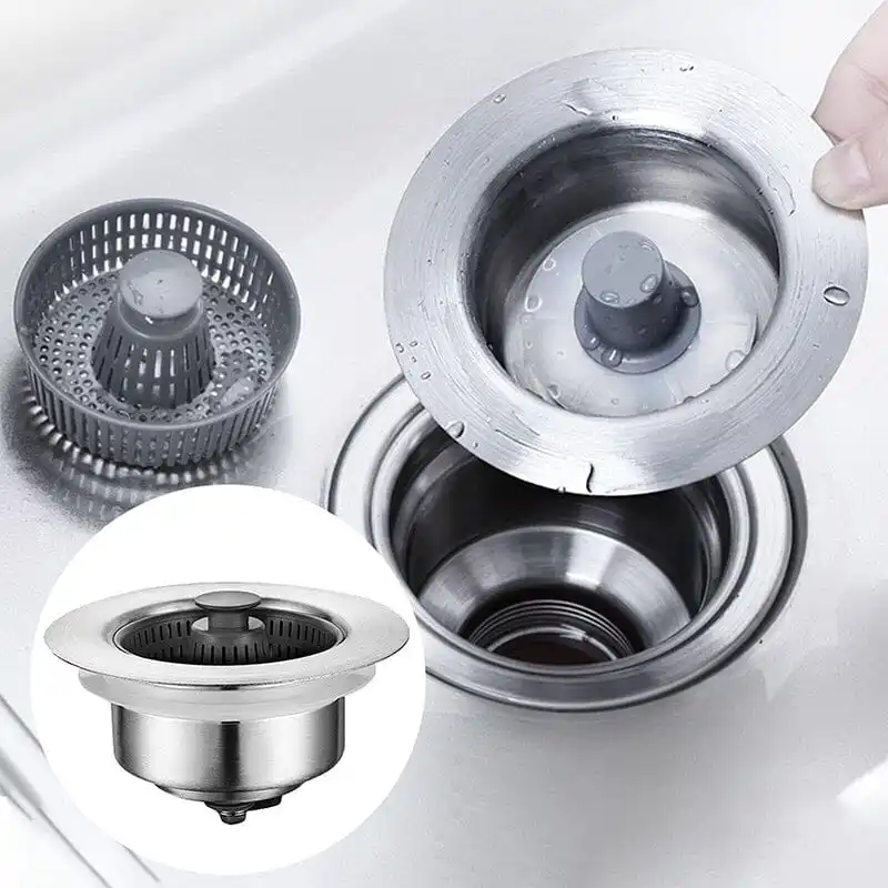 Kitchen Sink Odor Filter Press-Type Sink Seal Filter Plated Sink Strainer Drain Stopping Blockage Bouncing Core Leak-Proof Plug