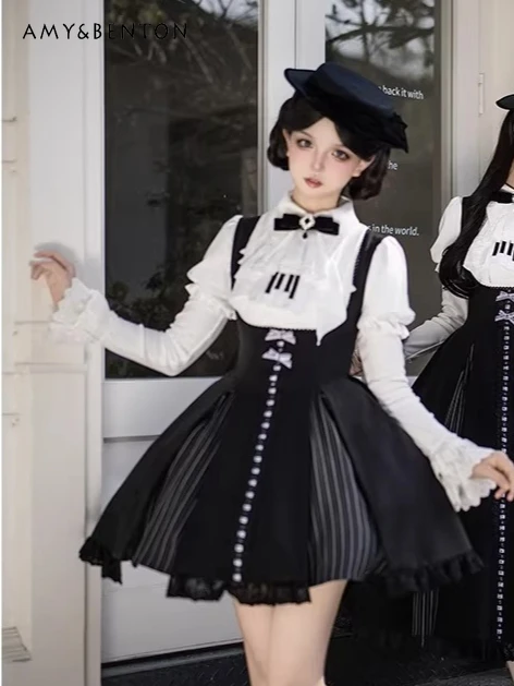

Original Gothic Style Cla Series Lolita Dress Sets British Style Retro Print JSK Puff Skirt Long Sleeve Shirt Two-Piece Sets