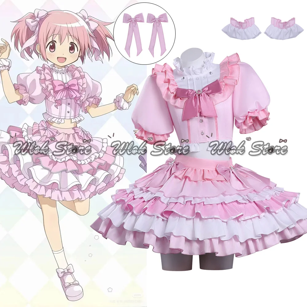 

Anime Magi Magica Kaname Madoka Cosplay Costume NEW Skin Pink Skirt Set Lolita Dress Women Girls Halloween Party Outfits Shoes