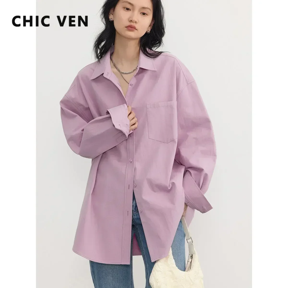 CHIC VEN Korean Women's Long-sleeved Shirt Loose Woman Tops Fashion Woman Blouse Office Lady Coat 2024 Spring Autumn Clothing