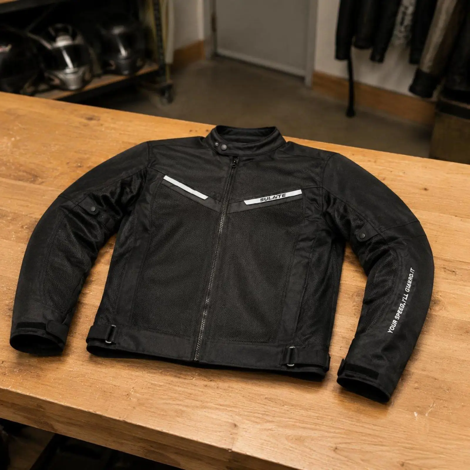 Breathable motorcycle jacket made of mesh fabric for summer, ventilated and