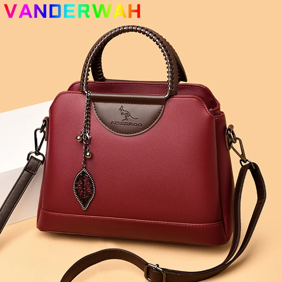 Women Genuine Brand Leather Crossbody Bag 2024 3 Layers Shoulder Messenger Sac Designer Ladies Handbags and Purses Weave Handle