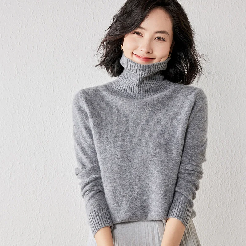 DjzDsm Women 100% Cashmere Sweater Autumn Winter Basic Turtleneck Pullover Soft Warm Comfy Cashmere Knitwear Simple Style Tops