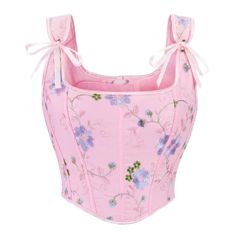 

Women Gothic Lace-Up Overbust Corset Crop Top Vintage Jacquard Bustier Vest Victorian Fashion Tank Bodice Body Shaper Corselet