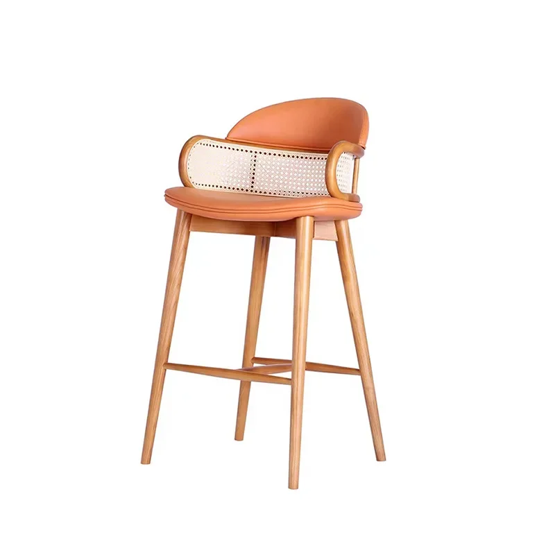 Nordic minimalist solid wood, rattan bar chair, restaurant cafe, back bar chair, back soft bag high chair 5 sheets