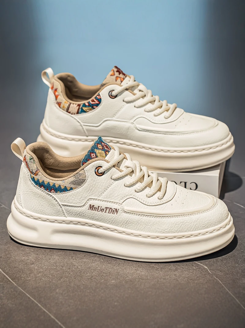 

Men's Fashionable Casual Shoes 2026 New Anti-Slip Leather Panel Heightening White Trendy Shoes Comfortable Breathable Sporty