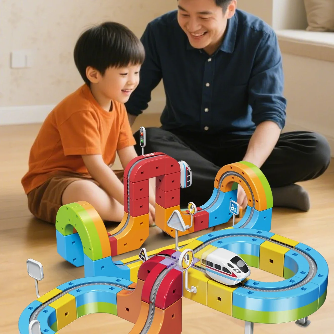 New Children'S Educational Electric Magnetic Levitation Train Track Cube 3d Boy Diy Magnetic Assembly Toys Train Car Xmas Gifts