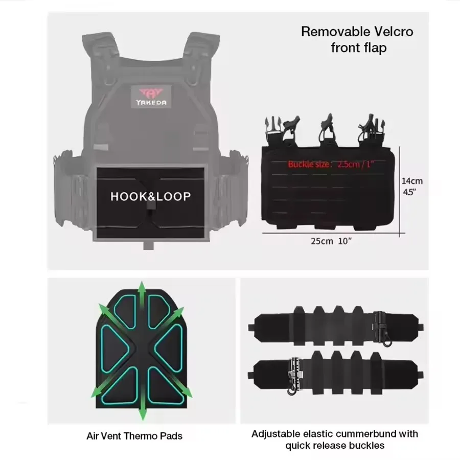 YAKEDA 6094 タクティカル ベスト - Molle 互換プレートキャリア、エアガン/狩猟/EDC 用耐久性のあるナイロン サバイバル ギア
