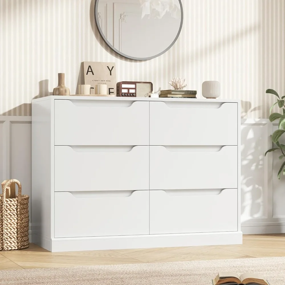 

Modern 6-drawer Filing Cabinet, Wooden Storage Container with Hollow Handles, Living Room Specific Storage Cabinet, White