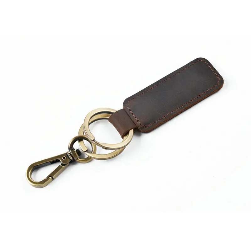 GENODERN Vintage Genuine Leather Key Holder for Men Cowhide Tag Plated Bronze Hook Key Holder Handmade Simple Car Key Holder