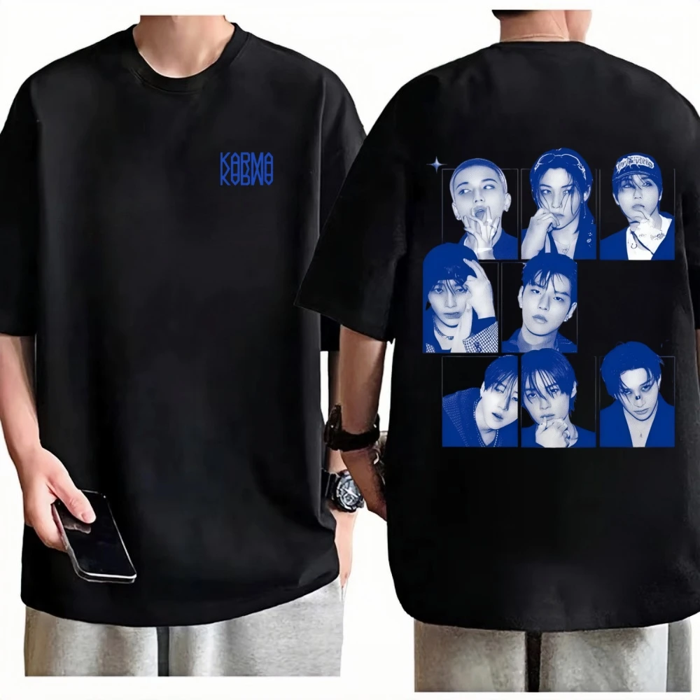 2026 Unisex Stray Double Sided Fashion Blue Tone T-Shirt Cotton Crew Neck Short Sleeve Casual Graphic Tee
