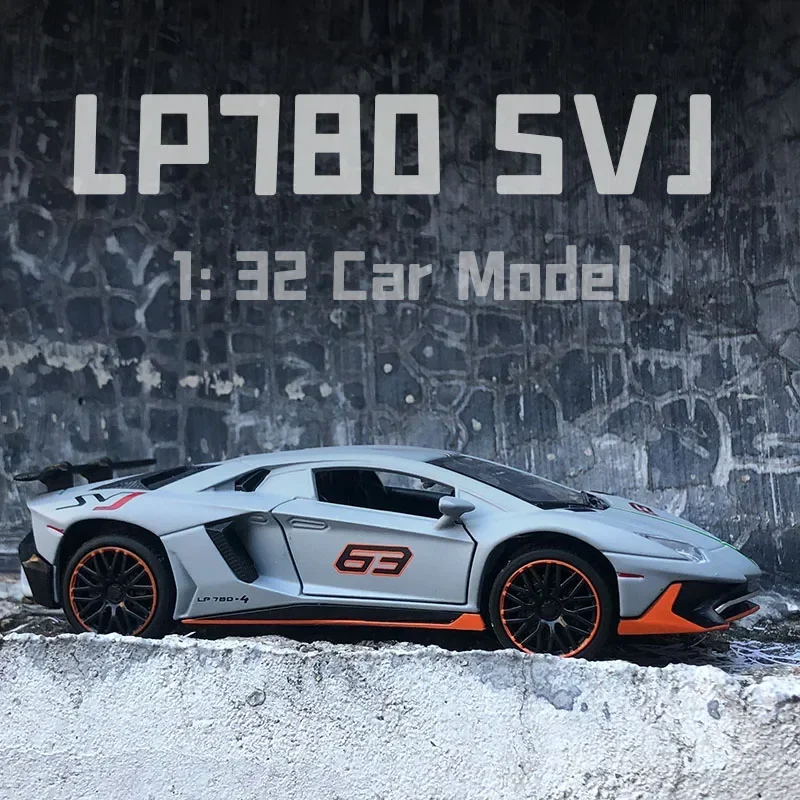 1:32 Lamborghinis LP780 SVJ Diecasts Toy Vehicles Car Model Alloy Boys Toy Car Simulation Sound Light Collectibles Kids Toy Gift