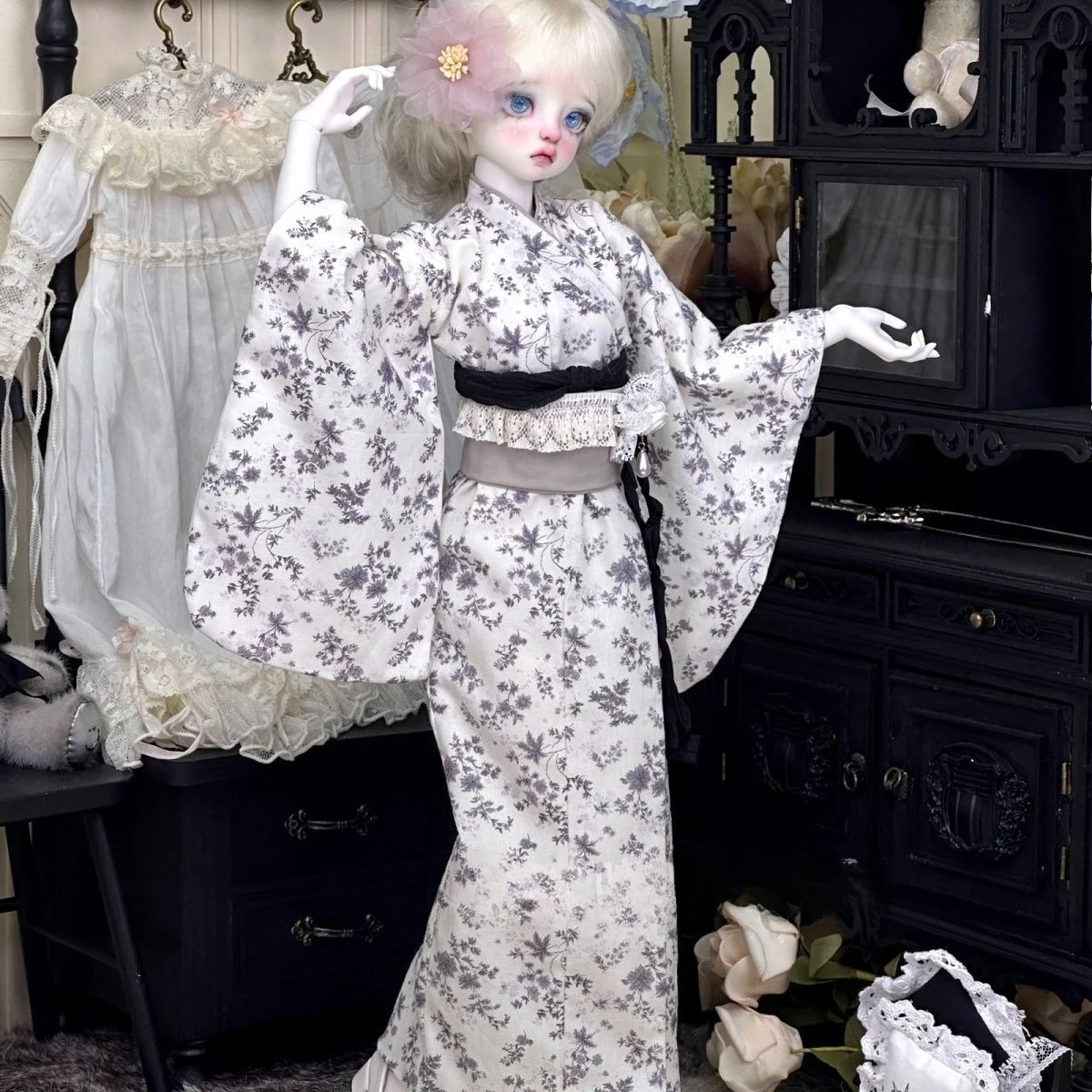 

1/4 Doll's Clothes Suit for 45cm Bjd Doll Dress Kimono with Twin Strap Lining Dress Up Toy Play House Doll Accessories,No Doll