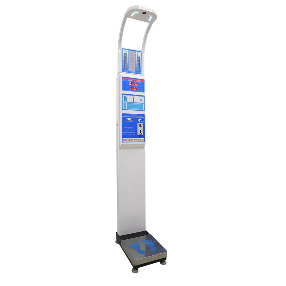 Coin operated ultrasonic bmi height weight scale with printer and LED display