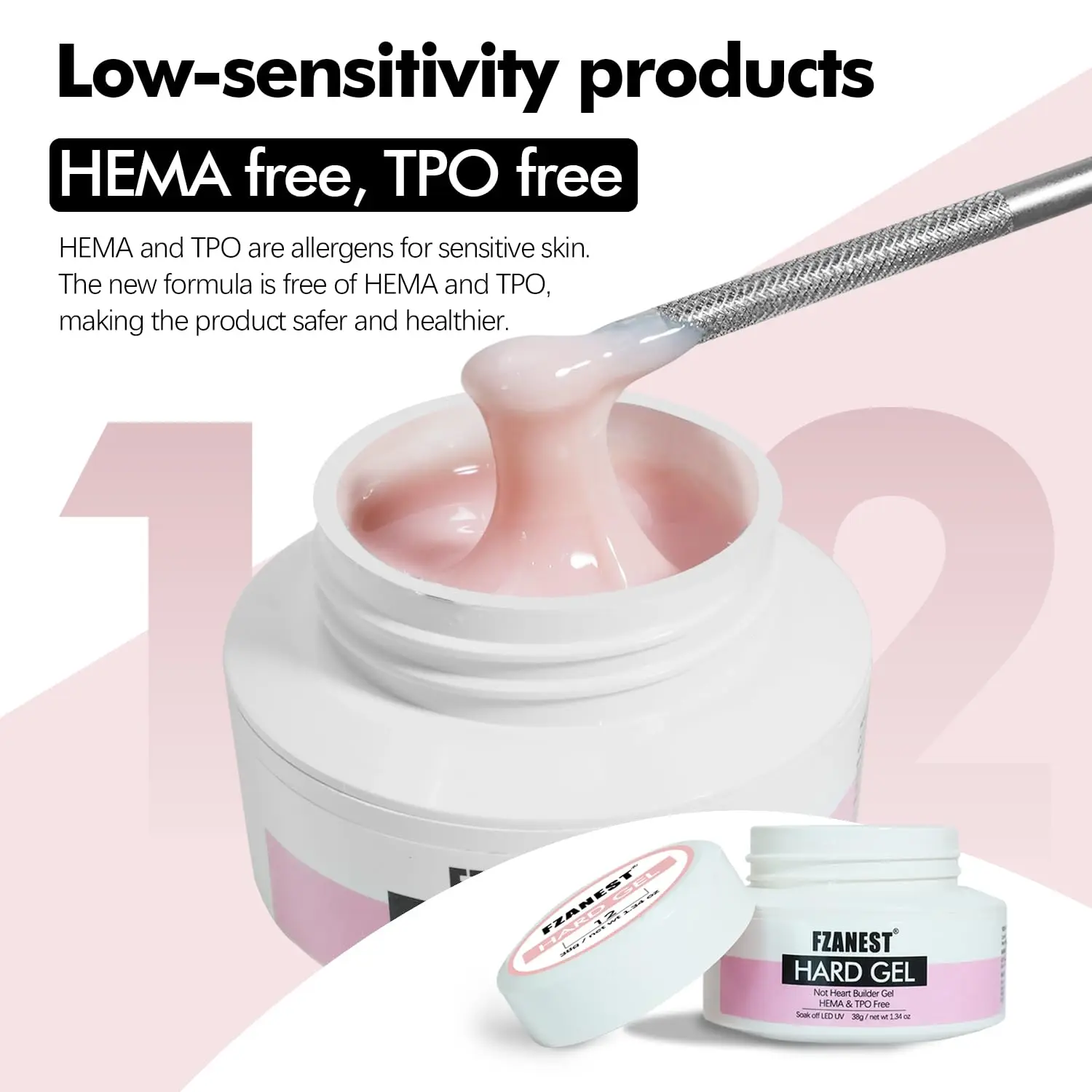 38g ヘマフリー ハードビルダージェル、低熱パイルピンク スカルプティングジェル ネイル強化＆エクステンション用、ソークオフ、UV/LED硬化
