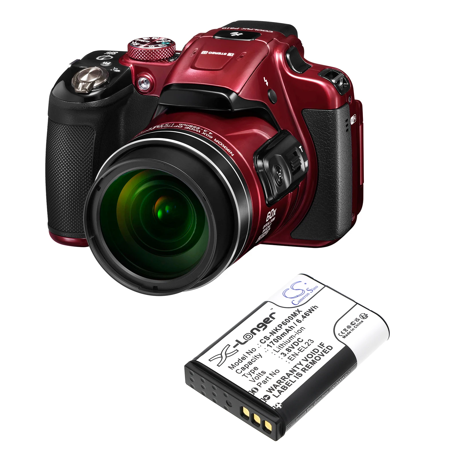 

Li-ion Camera Battery for Nikon, 3.8V, 1700mAh, Compatible Models: Coolpix P600, Coolpix P610