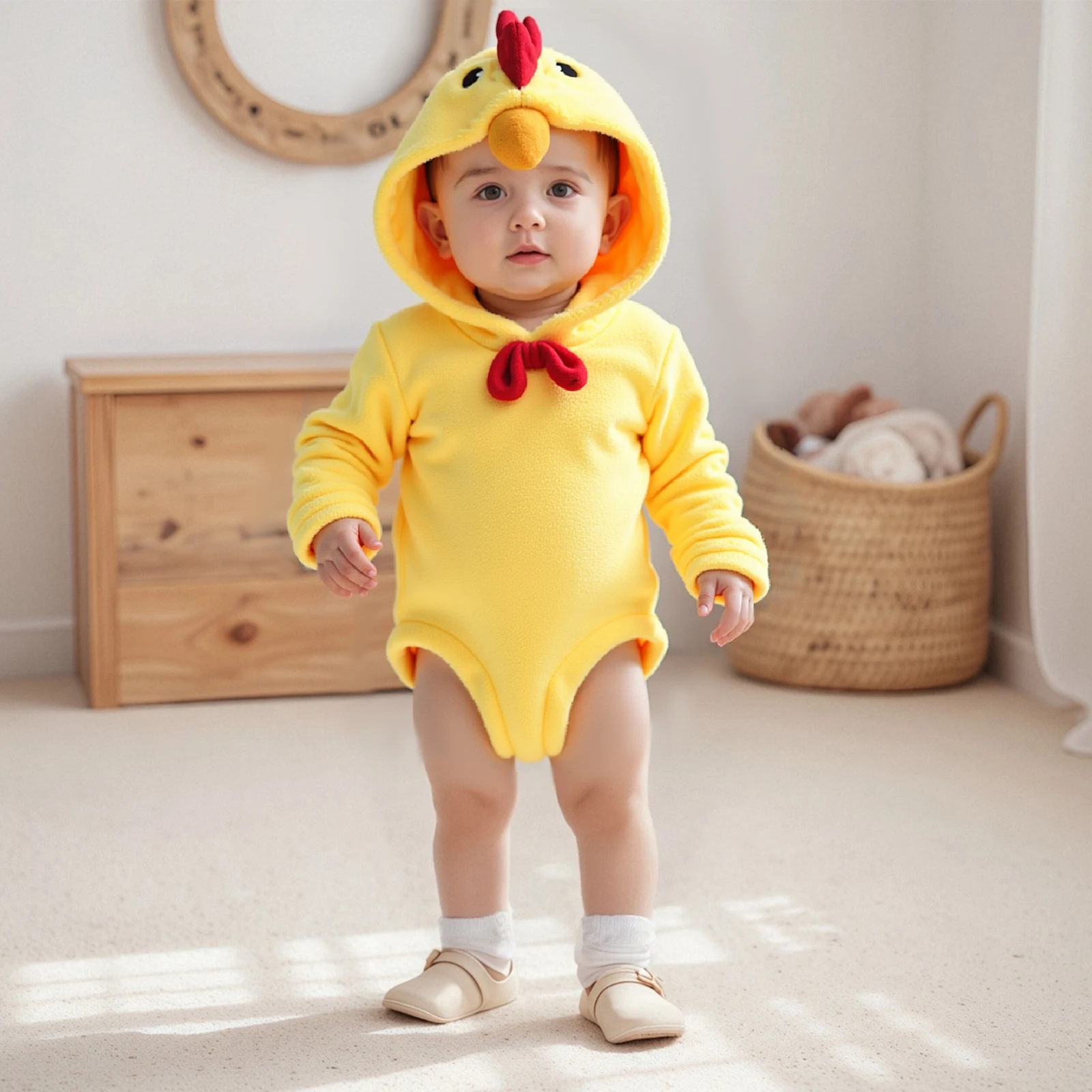 

Baby Clothing Girls Halloween Casual Romper Long Sleeve Hooded Plush Cartoon Chicken Romper Newborn Clothes