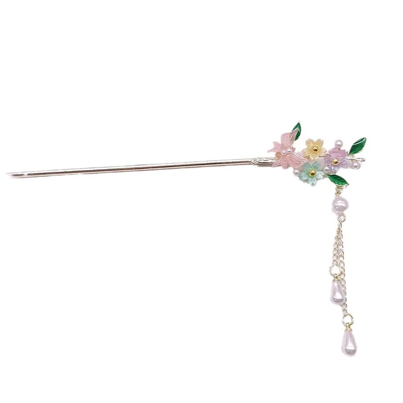 New Chinese-style hair accessories: colorful small flower butterfly tassel hairpins, women's updo hairpins, and step hairpins