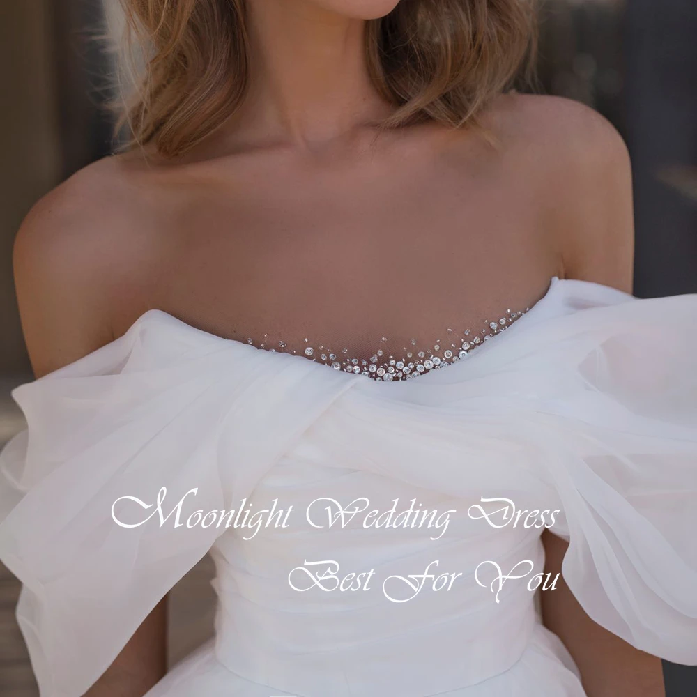 الكلاسيكية مطوي قارب الرقبة قبالة الكتف ألف خط فستان الزفاف المرأة الديكور عارية الذراعين فستان زفاف Vestidos De Novia مخصص