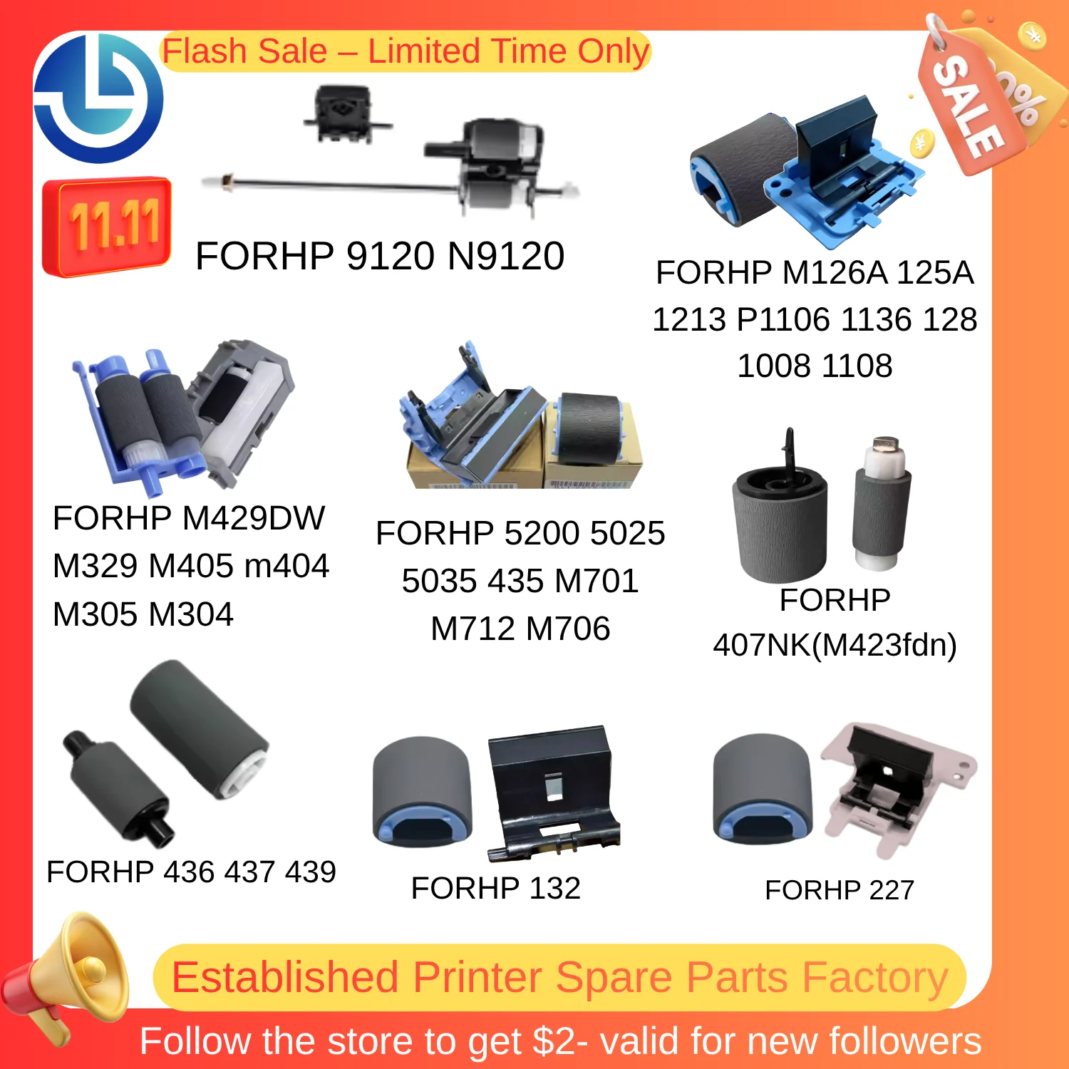 

Printer Spare Parts Kit Includes Pickup Roller + Separation Pad FORHP Universal 407NK 436 437 439 M429DW M329 M405 m404 M305 M30