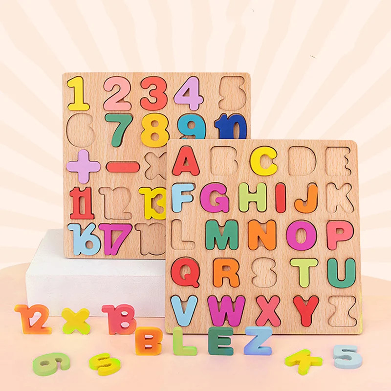 ตัวต่อไม้รูปตัวอักษรและตัวเลขหลากสี 1 ชิ้น เกมจับคู่เสริมพัฒนาการเด็กก่อนวัยเรียน ของเล่นเสริมทักษะการเรียนรู้สำหรับเด็กเล็ก