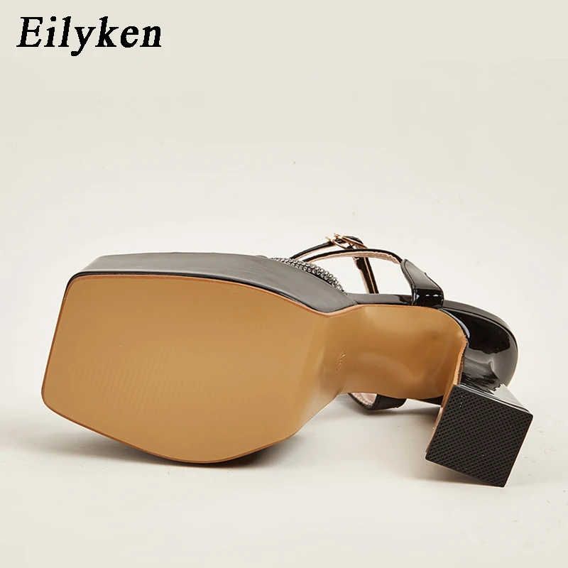 Eilyken Platform High Heels Chunky Women Fashion Sandals Sexy Square Toe Ankle Buckle Strap Crystal  Club 2024 New Shoes