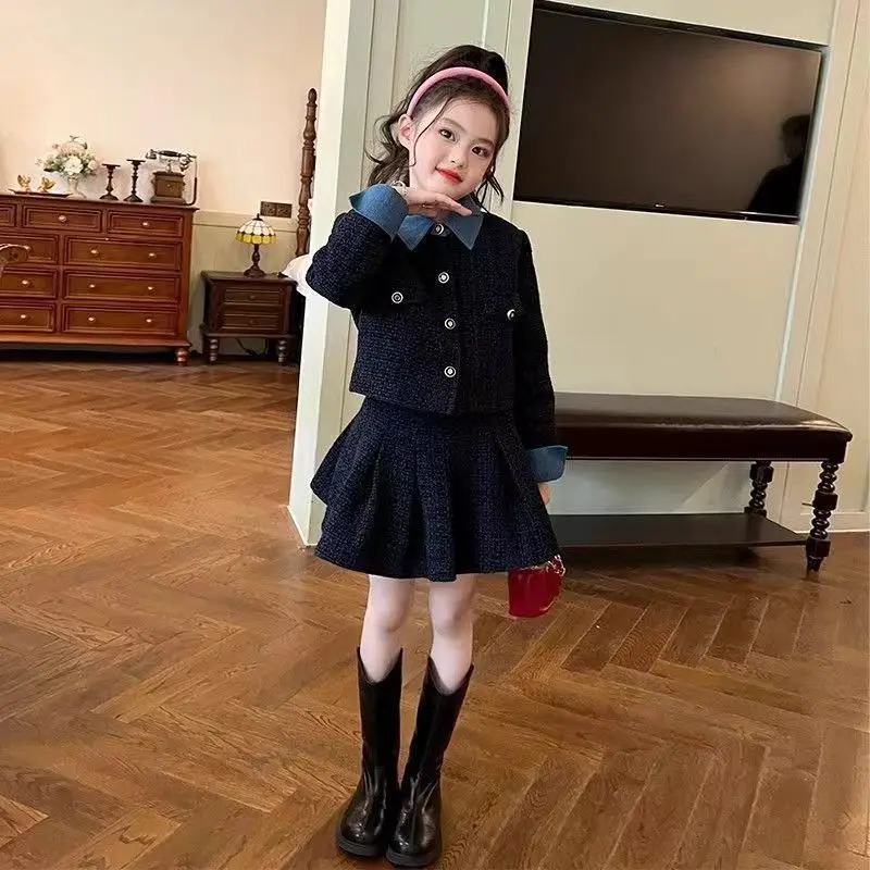 meisjes kleding baby Girls Outfits blazer+Pleated skirt 2pcs kid girls clothes set Designer Style 3-13 coat+skirt teen girl suit