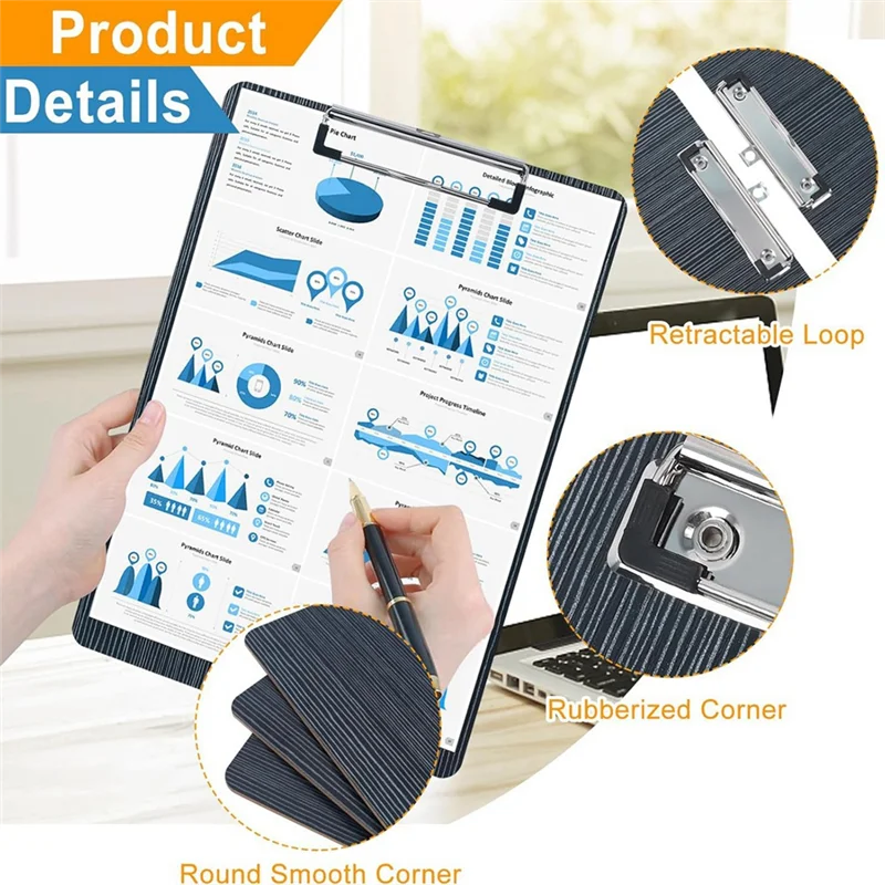 5 عبوات من الحافظة، لوح مشبك الحافظة الخشبية، حافظة بحجم حرف A4، حافظات مذكرة، حافظات ملفات الحبوب الخشبية سهلة الاستخدام