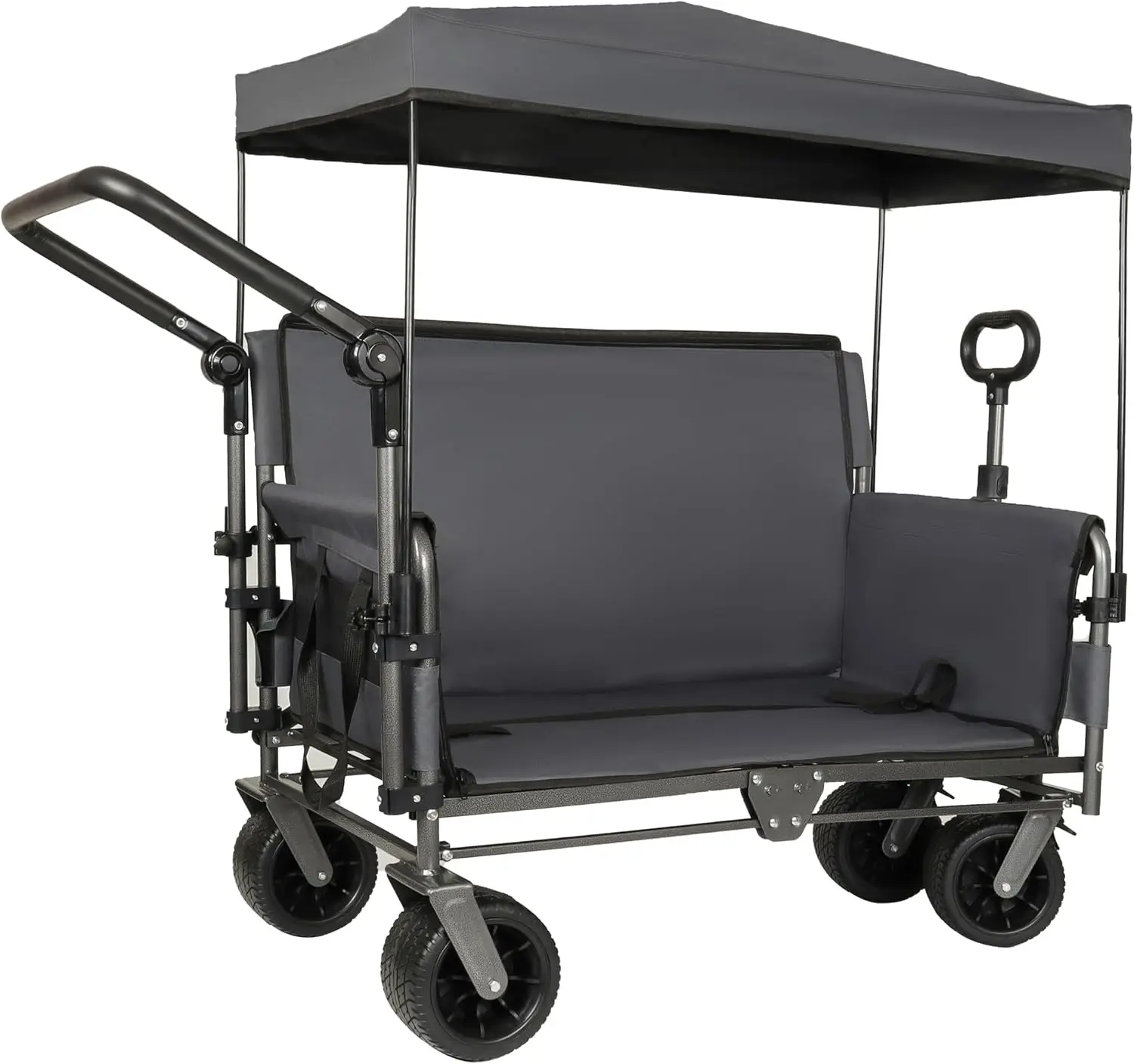 3-in-1 Folding Wagon Cart with Bench Seat & Canopy, 500lbs Heavy-Duty Capacity, All-Terrain 180L Storage Cart for Camping, Beach