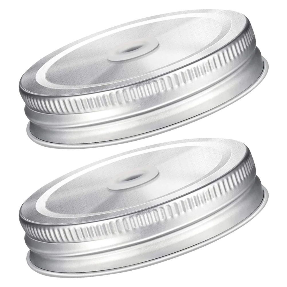 

2pcs Stainless Steel Straw Lids Smooth Canning Jar Replacement Kitchen Bar Accessories Ideal for Drinks Tea Coffee